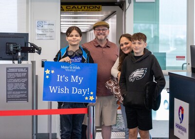 Jacob (left) and his family prepare to take off from Southern California's Ontario International Airport.