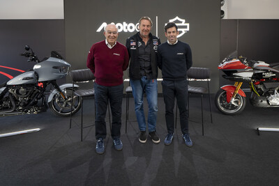 L to R: Carmelo Ezpeleta CEO of Dorna Sports; Jochen Zeitz CEO of Harley-Davidson; Carlos Ezpeleta Dorna Chief Sporting Officer. Photo Credit: MotoGP.