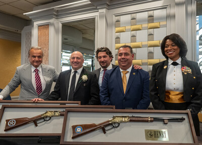 From L to R: Anthony Imperato, Henry Repeating Arms Founder and CEO; Anthony Lacorazza, Assistant to the Special Agent in Charge of the U.S. Secret Service, NPDF Member of the Year; Joe Marino, New York Post Reporter, NPDF Excellence in Media Award; Ralph Sozio, U.S. Marshal for the Southern District of NY, NPDF Lifetime Achievement Award; Rear Admiral Zeita Merchant, U.S. Coast Guard, NPDF Woman of the Year. (Henry Repeating Arms)