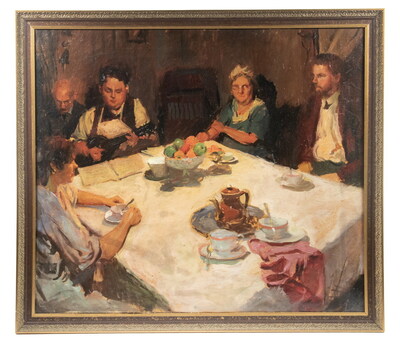 Lovis Corinth oil on canvas, unsigned, artist's name written on stretcher, along with label from Eric Turquin of Paris, in dark gold molded gesso frame.
