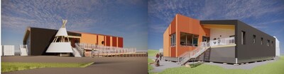 Left image
Nááts'įhch'oh National Park Reserve Office and Culture Centre concept image, front view – north face
Credit: Northern Front Studio, office: Whitehorse, Yukon

Right image
Nááts'įhch'oh National Park Reserve Office and Culture Centre concept image, front view – southwest face
Credit: Northern Front Studio, office: Whitehorse, Yukon (CNW Group/Parks Canada (HQ))