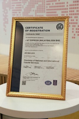 The ISO 9001:2015 certification reflects J&T Express Malaysia’s ongoing commitment to operational excellence and quality management.
