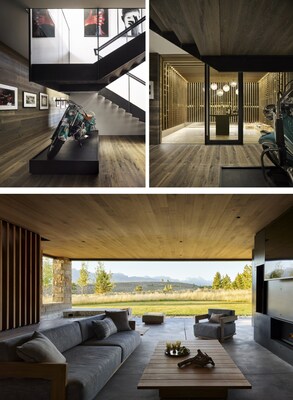 Situated on 35 acres of iconic Jackson Hole ranchland with Teton, Gros Ventre and Snake River range views, the architecture rests lightly on the land, meeting the homeowners’ desire for a “Frank Lloyd Wright meets the West” style.