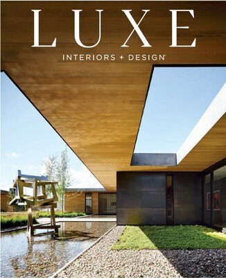 The national cover of LUXE features the Poetic Nature home’s courtyard, with an angular Jedd Novatt sculpture telegraphing the art focus to come throughout its 8,000 square feet. (PC: Matthew Millman)