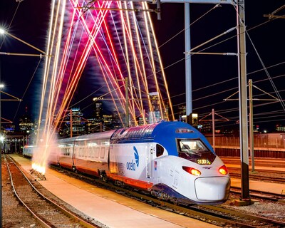 Amtrak NextGen Acela with fireworks