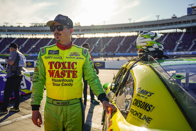 NASCAR driver, Brennan Poole, taking to the track in the Toxic Waste® Hazardously Sour Candy® Camaro.